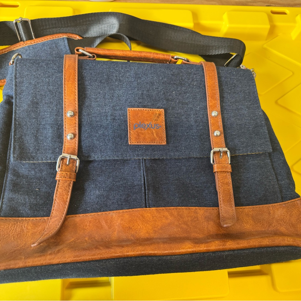 Brown and denim Blue Messenger Bag
